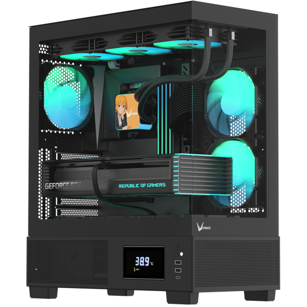 Formula Számítógépház - Crystal E1 FLOE Black (fekete, ablakos, ATX, 2xUSB3.0, 1xType-C)