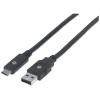 Manhattan Kábel - USB-A Male to USB-C Male, 2m, Fekete