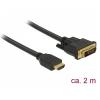 Delock Átalakító Kábel - 85654 (HDMI - DVI (24+1), apa/apa, kétírányú, 2m)